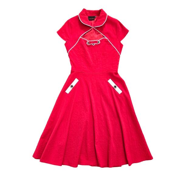 Voodoo Vixen Dresses & Skirts - Voodoo Vixen Vintage Retro Cap Sleeve Swing Dress Red White M